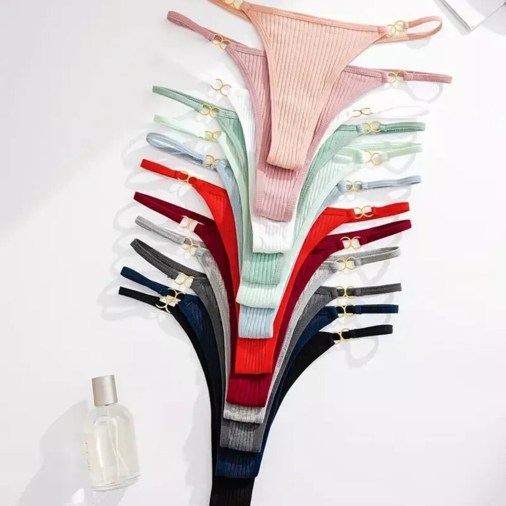12 Pcs Sexy Solid Ribbed Thongs Collection
